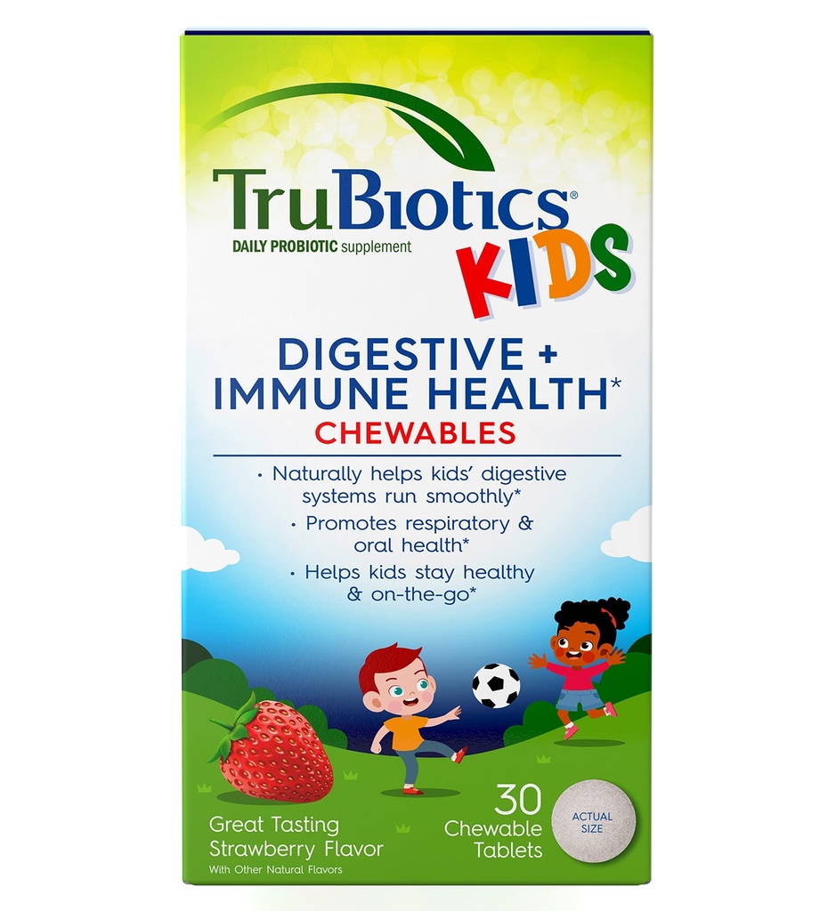 Probiotik Trubiotics untuk Anak-anak Digetical & Dukungan Kesehatan Ammune, Probiotik Anak-Anak Terbebas untuk Membantu Mempertahankan Tummy Heally, Strawberry Flavor, 30 Tablet