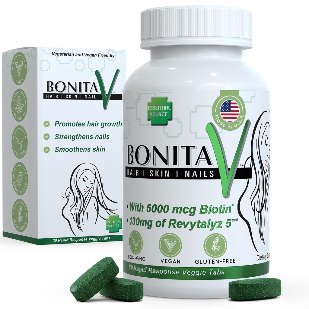 Sumber Biotin (Biotina Vitamin) - Rambut Skin Nails Vitamin untuk Perempuan & Pria - 5000 mcg - Perkembangan Rambut - 30 Tablet - dengan Revytalyz 5, Vitamin A, C, B12 - dibuat di Amerika Serikat