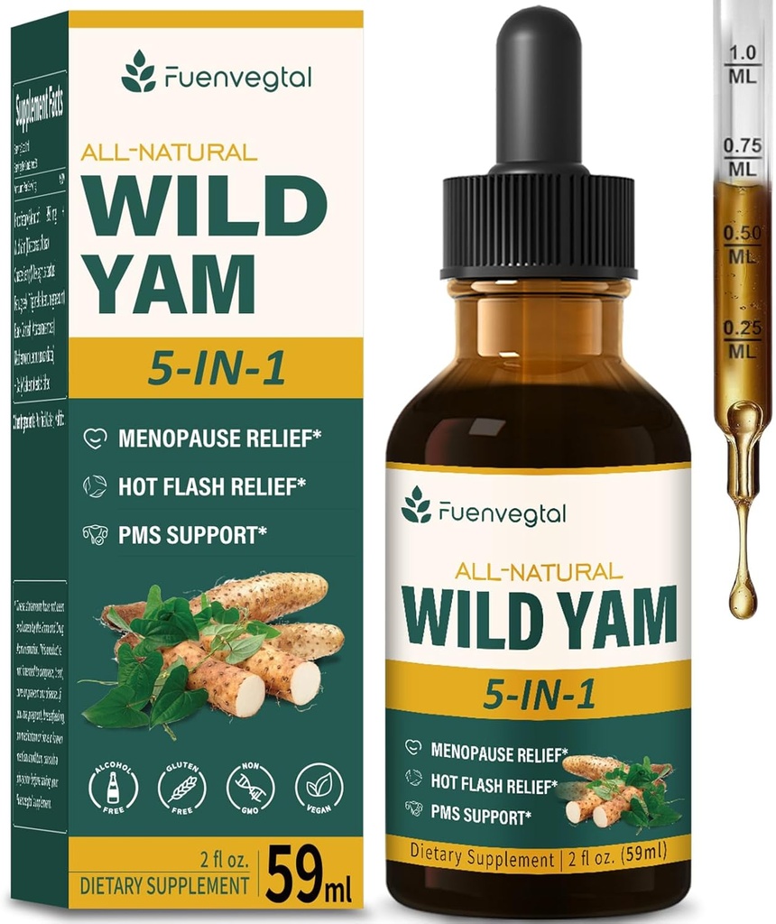 All Herbal Liquid Drops, Wild Yam Extract with Chaste Berry, Fenugreek, Black Cohosh for Menopause Relief & PMS Dupport. 2oz