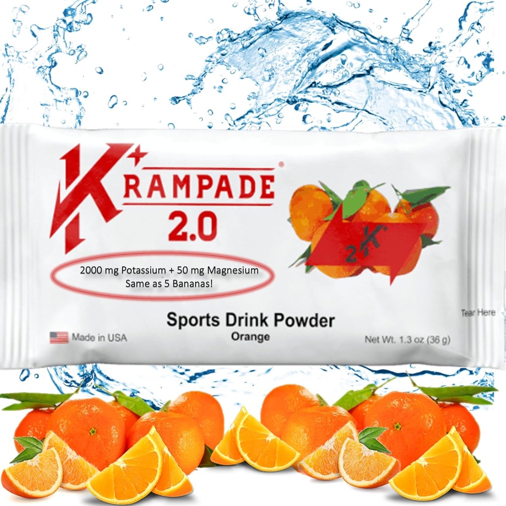 Krampade Potasium Magnesium Suplemen Elektrolytes - 50 mg Mag + 2000 mg K, > 2X More Than Coconut Water 124; Cramp Relief 124; Hidration Packets