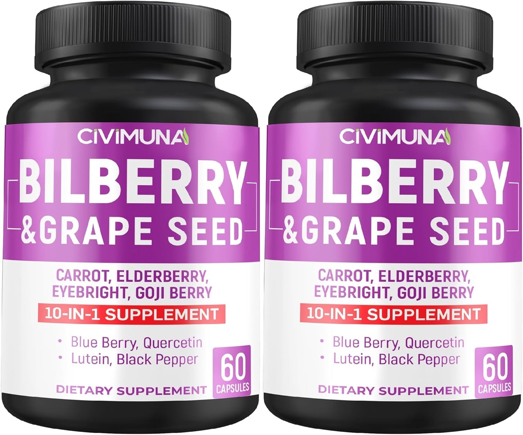 Bilberry Capsules dengan Bilberry, Grape Seed, Carrot, Elderberry dan More - 120 Capsules untuk 4 Bulan Supply (Paket 2)