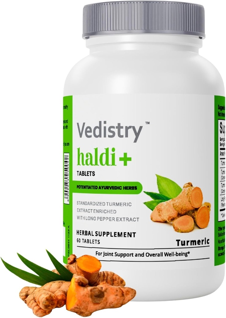 Haldi + 850mg Turmeric Tablet dengan 95% Curcumin & Long Pepper 124; 60 Tablet 144; Maksimum Absorpsi 126; Vegan Herbal Suppplemen 124; Paket 1