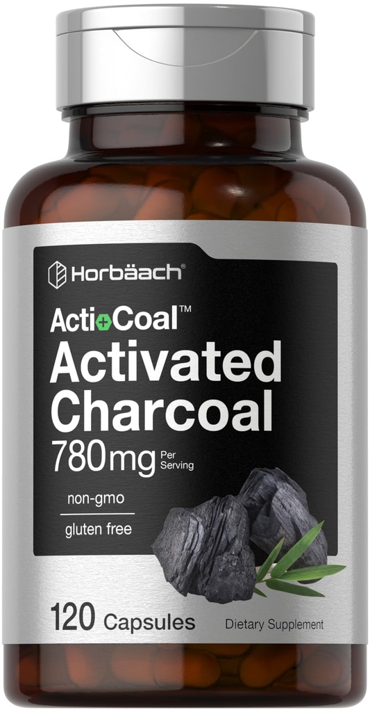 Horbäach Charcoal Pil 780mg 124; 120 Capsules 124; Mengaktifkan Arang dari Coconut Shells 124; Non-GMO dan Gluten Free 124; Aktifified-Coal