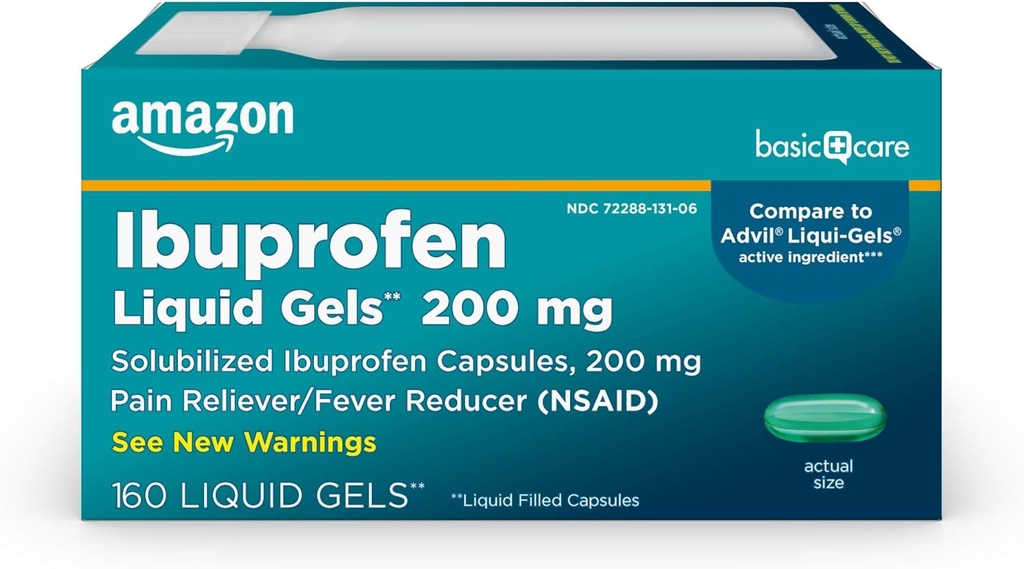 Dasar Care Ibuprofen Liquid Gels 200 mg, Pain Reliever / Fever Reducer Liquid Capsules, For Headtache, Toothache, Backtache, Menstrual Crass and More, 160 Count