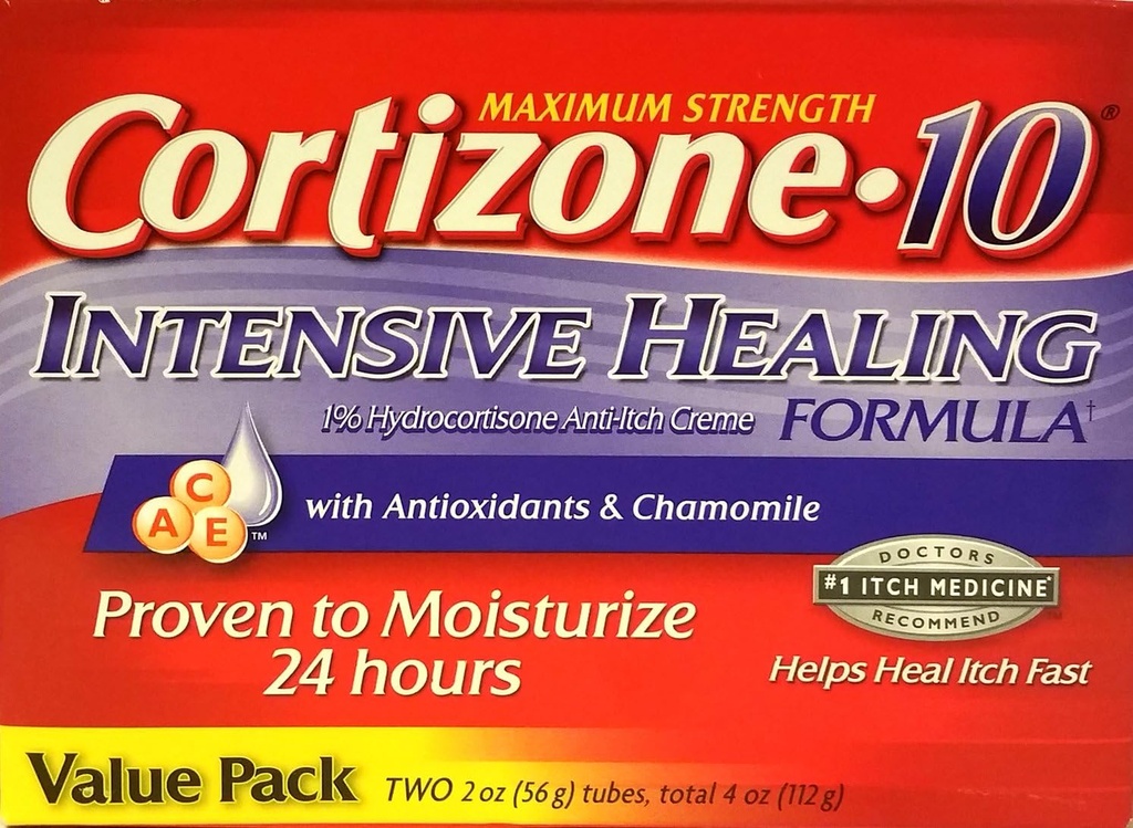 Cortizone - 10 Max Kekuatan Cortizone - 10 Intensive Healing Formula dengan Antioksidan Chamomile, Dua 2 oz Tubes