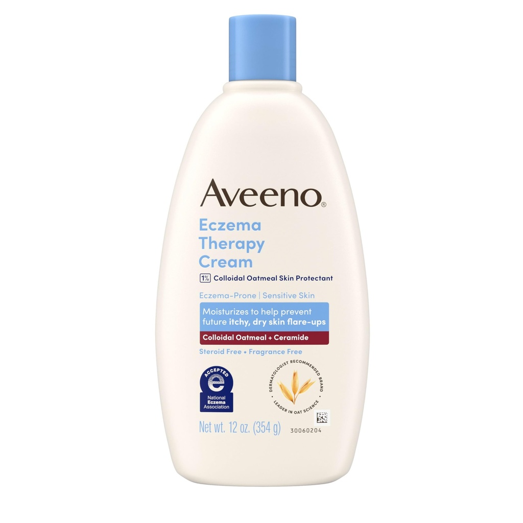 Aveeno Eczema Therapy Daily Moisturizing Body Cream for Sensitive Skin, Sothing Eczema Relief Cream, Colloidal Oatmeal & Ceramide for Dry & Itchy Skoid- & Fragrance-Free, 12 oz