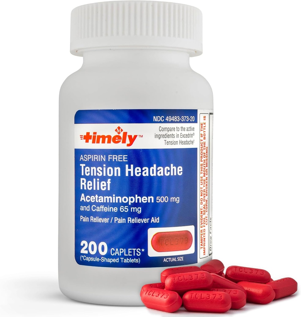 200 Caplet - Tension Headache dan Pain Reliever dengan Acetaminophen 500 mg dan Caffeine 65 mg Energy for Head, Neck, Shoulder and Body Pain Reliever, Aspirin Free - Dibuat di USA