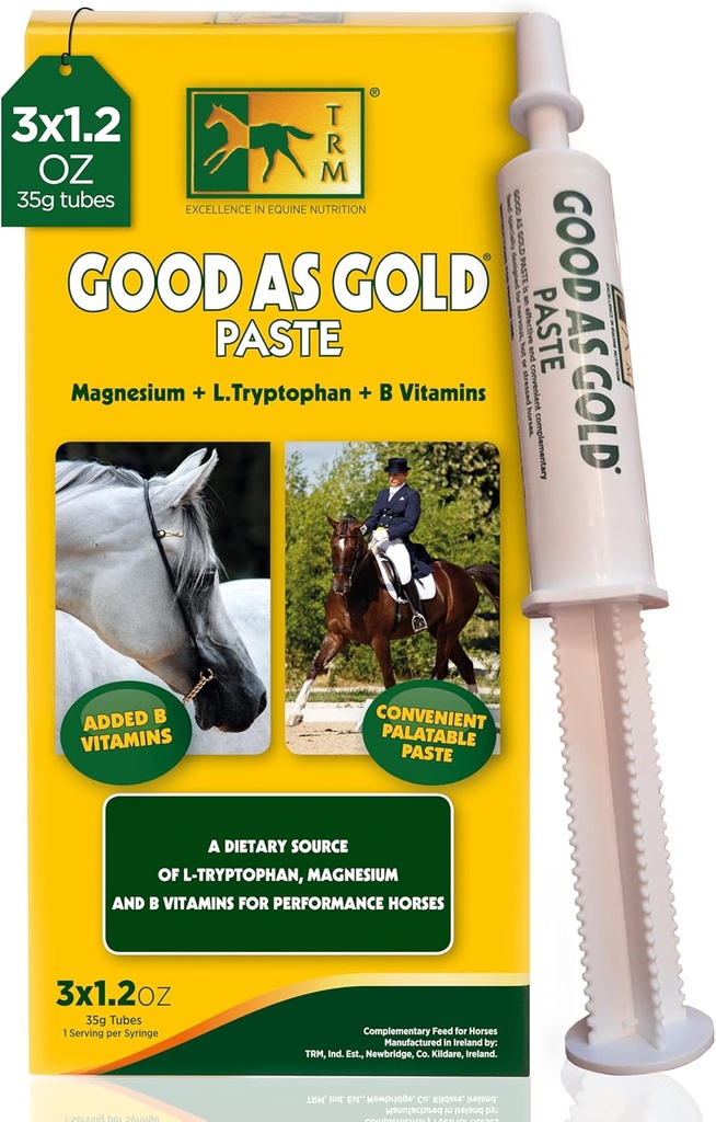 TRM Good sebagai Tambahan Perbaikan Equine Emas Tempel untuk Relaxation dan Focus 124; Tryptophan, Magnesium, B Vitamin - 3 Qty x 1.23 oz (3 Qty x 35g) - 3 Qty x 1.23 oz