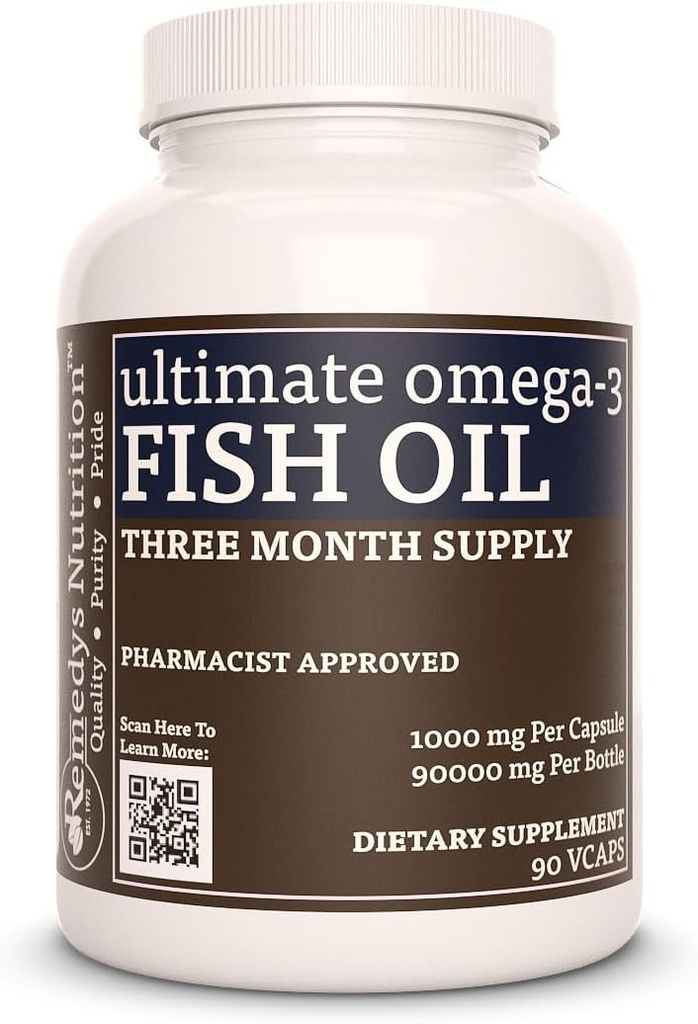 Omega-3 Ikan Oil Remedy, 1.000 mg, 90 Softgels Dietary Suplemen 124; 3 Pasokan Bulan 124; EPA, DHA, GLA, ALA, & LA Fatty Acids