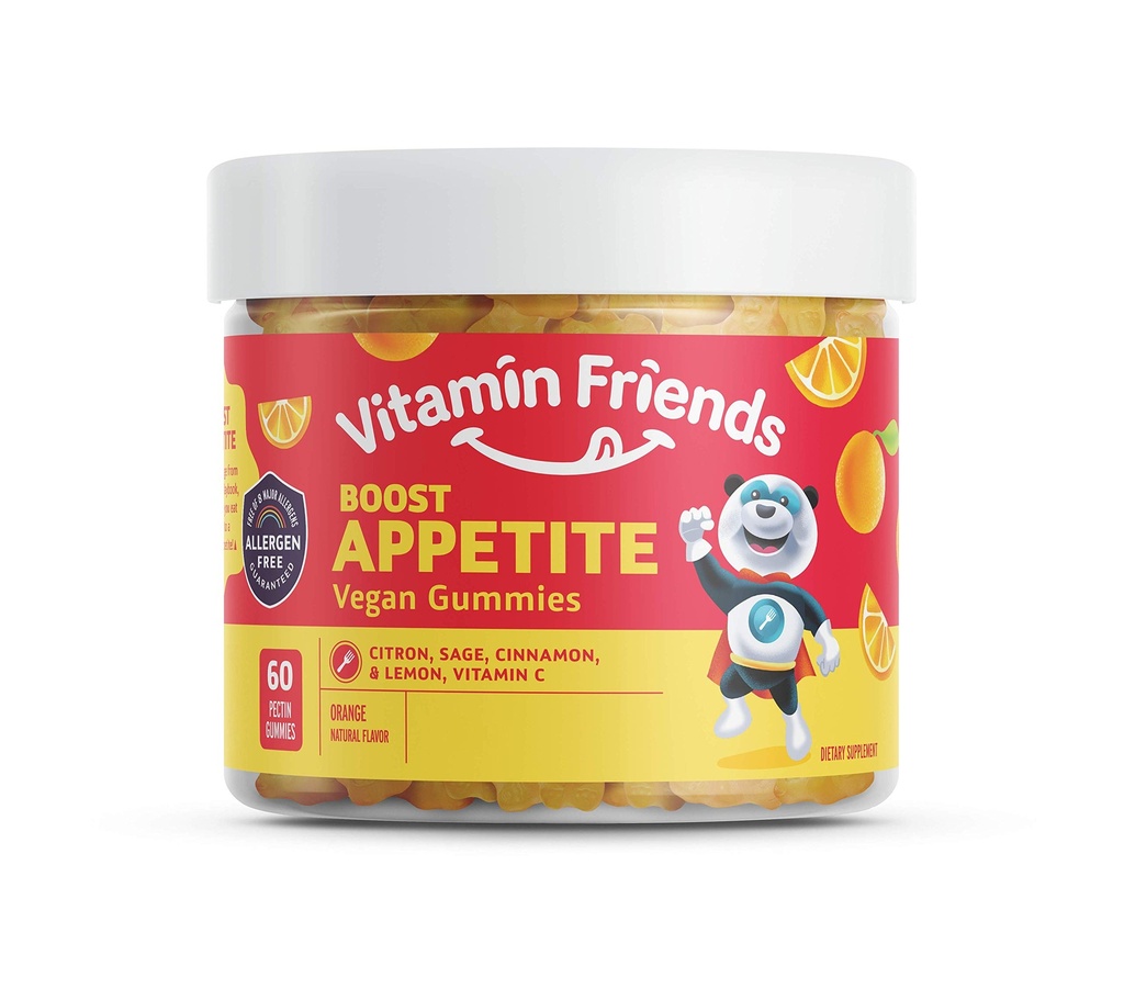 Vitamin Friends - Natural and Vegan Appetite Stimulant Gummies for Chidren-Zero Allergen Kids Vitamin - Orange Flavor (60 Gummies)