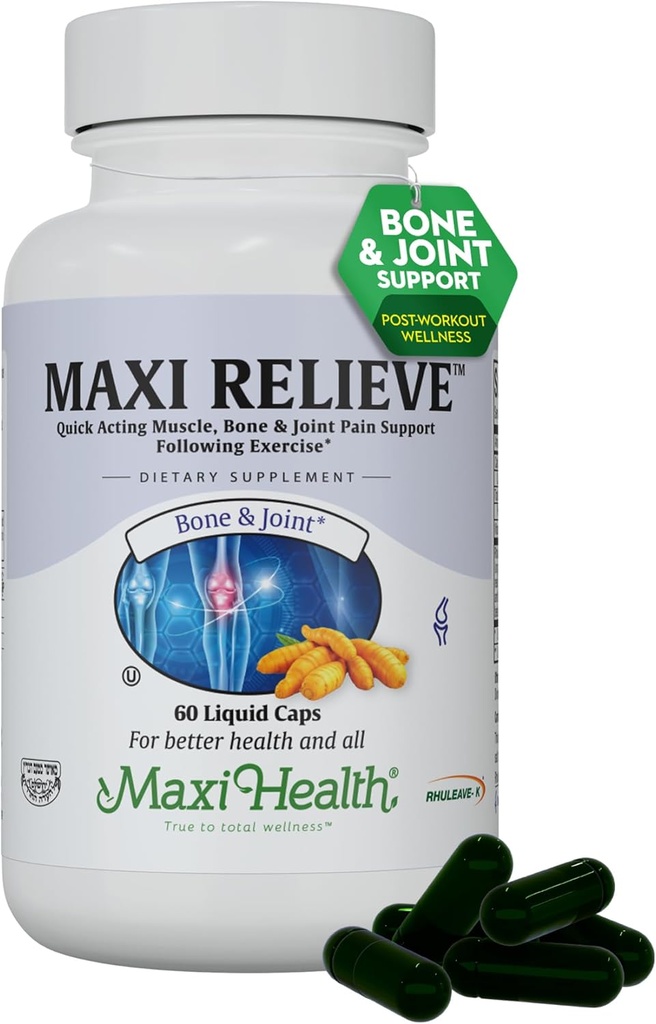 Relieve Kesehatan Maxi Dukungan Bersama dengan Turmeric dan Boswellia Serrata, Dukungan Cepat-Akting Setelah Latihan, Vegetarian Non-GMO Bone & Gabungan Suplemen Kesehatan untuk Pria & Perempuan, 60 Kasules