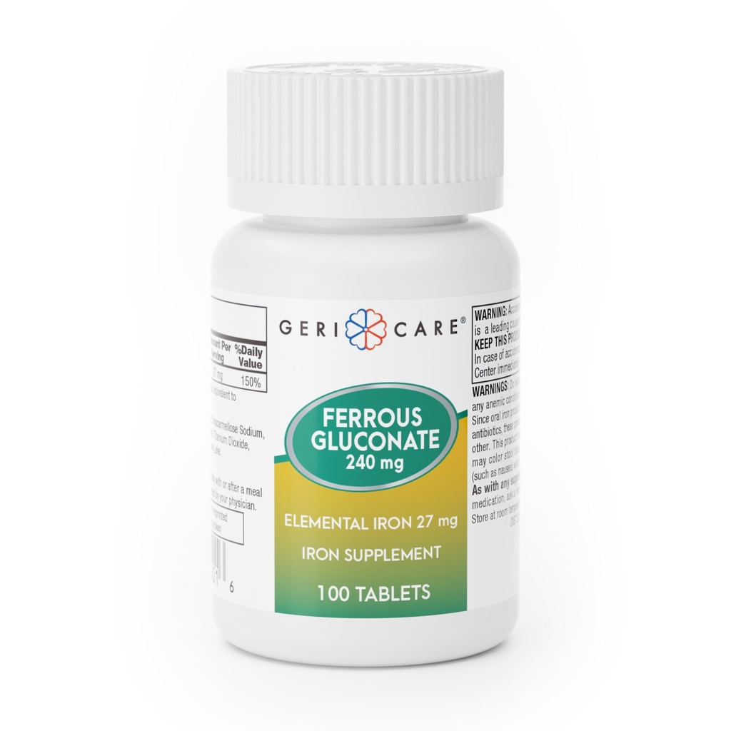 Iron 27mg Ferrous Gluconate 240mg, Iron & Energy Suplement, 100 Count (Pack of 1)