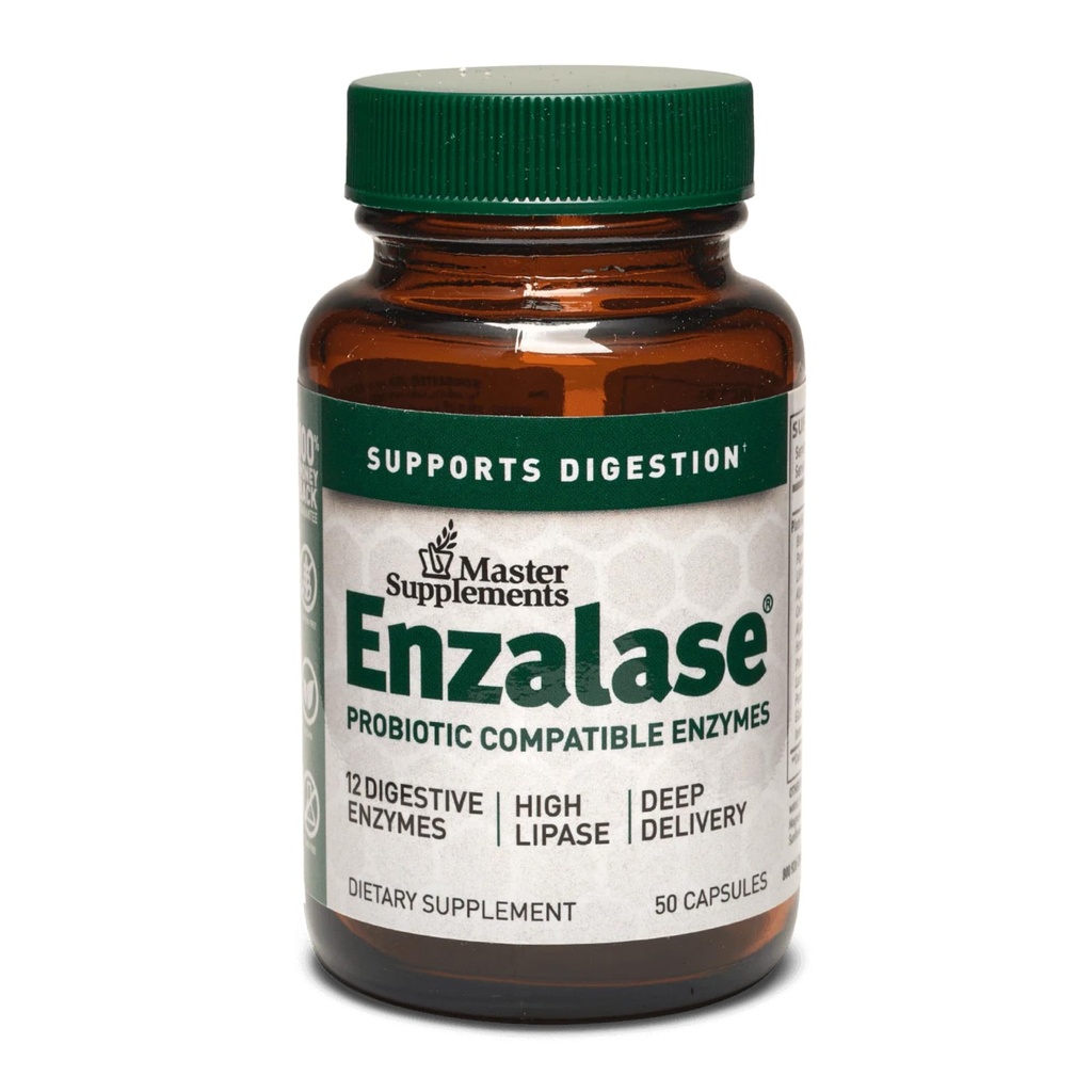Suplemen Master Enzalase - 50 Capsules - Probiotic Compatible Enzymes - Menyediakan Digetical Boost + Gas & Bloating Relief - Gluten Free - 50 Servings