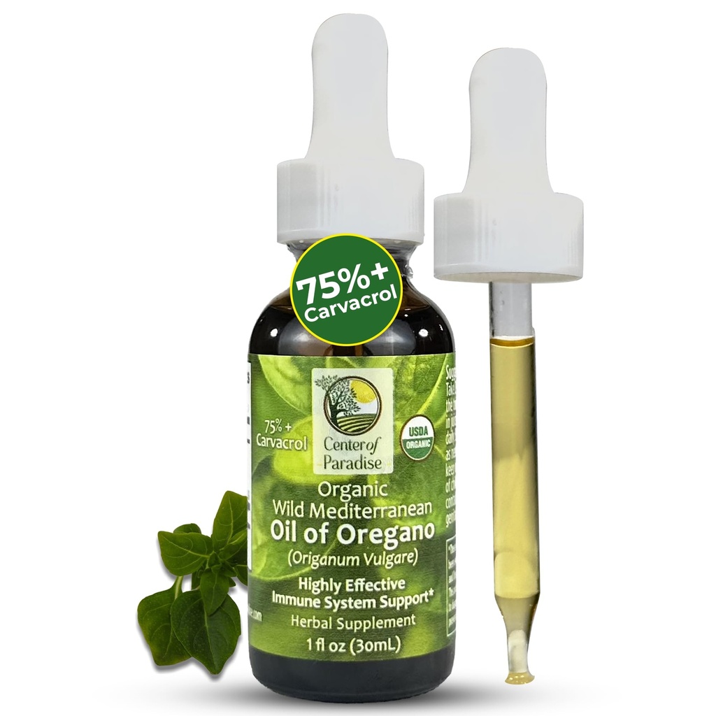 Center of Paradise Wild Mediterania Oil of Oregano with 75% + Carvacrol (1 fl oz) Certified Oregano Oil Organik Drops di Extra Virgin Olive Oil for Imune * Repiratory * Dukung, Diterima 450 Sertakan