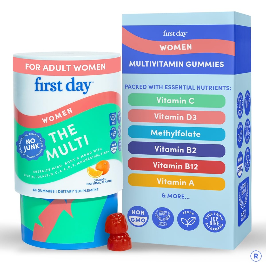 Hari pertama Multivitamin untuk Perempuan - Daily Women Multivitamin Gummies - Vitamin A C D E B12, Magnesium, Zinc, Biotin - Vegan, Gluten Free Womens Vitamin - Pertumbuhan Rambut, Skin, Energi - 30 Hari