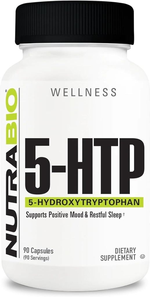 NutraBio 5- HTP Suplement, 200mg Capsules - May Help Support and Procept Healthier and Substained Sleep, 90 Vegetable Capsules