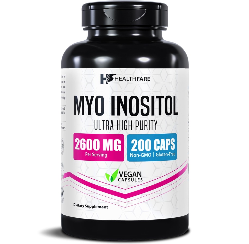 Tambahan Myo Inositol Healtfare, 2600mg 124; 200 Veg Capsules 12.4; Ultra Power 124; Healthy Ovarian Dukungan bagi Perempuan 124; Vitamin B8 untuk Perempuan