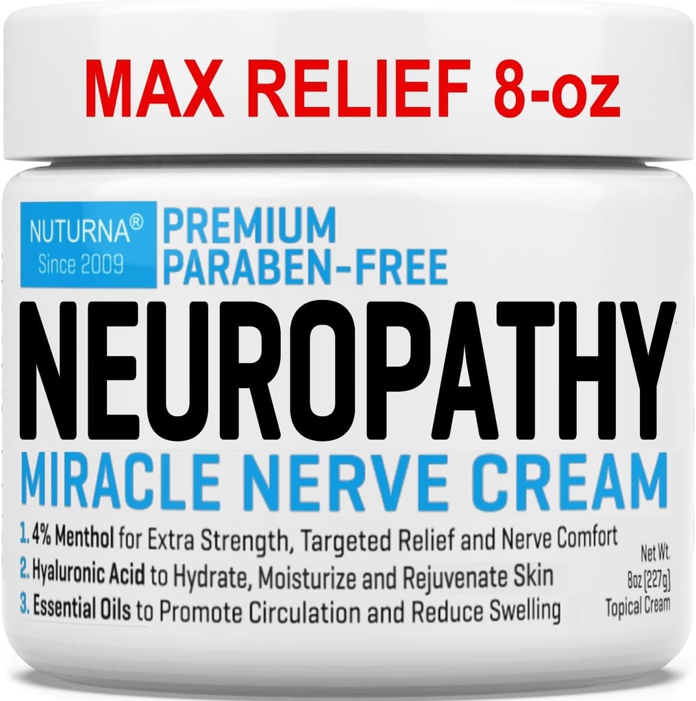 Neuropathy Nerve Relief Cream - Premium Nerve Cream 3X Action for Targeted Relief and Soothing Nerve Comfort - Maximum Power with 4% Menthol, Mum for Feet Hands Legs Toes & Back - Super Large 8 Oz