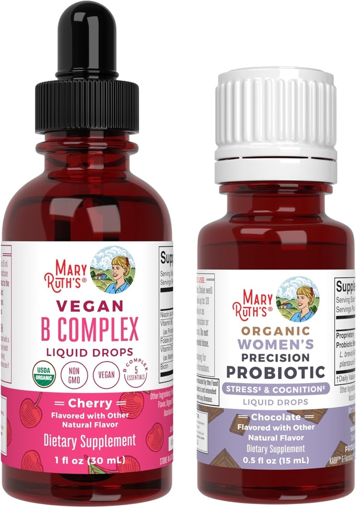 MaryRuth Organics Stress & Cognition Probiotic (Chocolate) for Women & B Complex Drops 12.4; USDA Organik Project, Clean Label Project Verified £124; Vitamin for Relaxation, Metabolisme, & Health 124; Vegan, Gluten