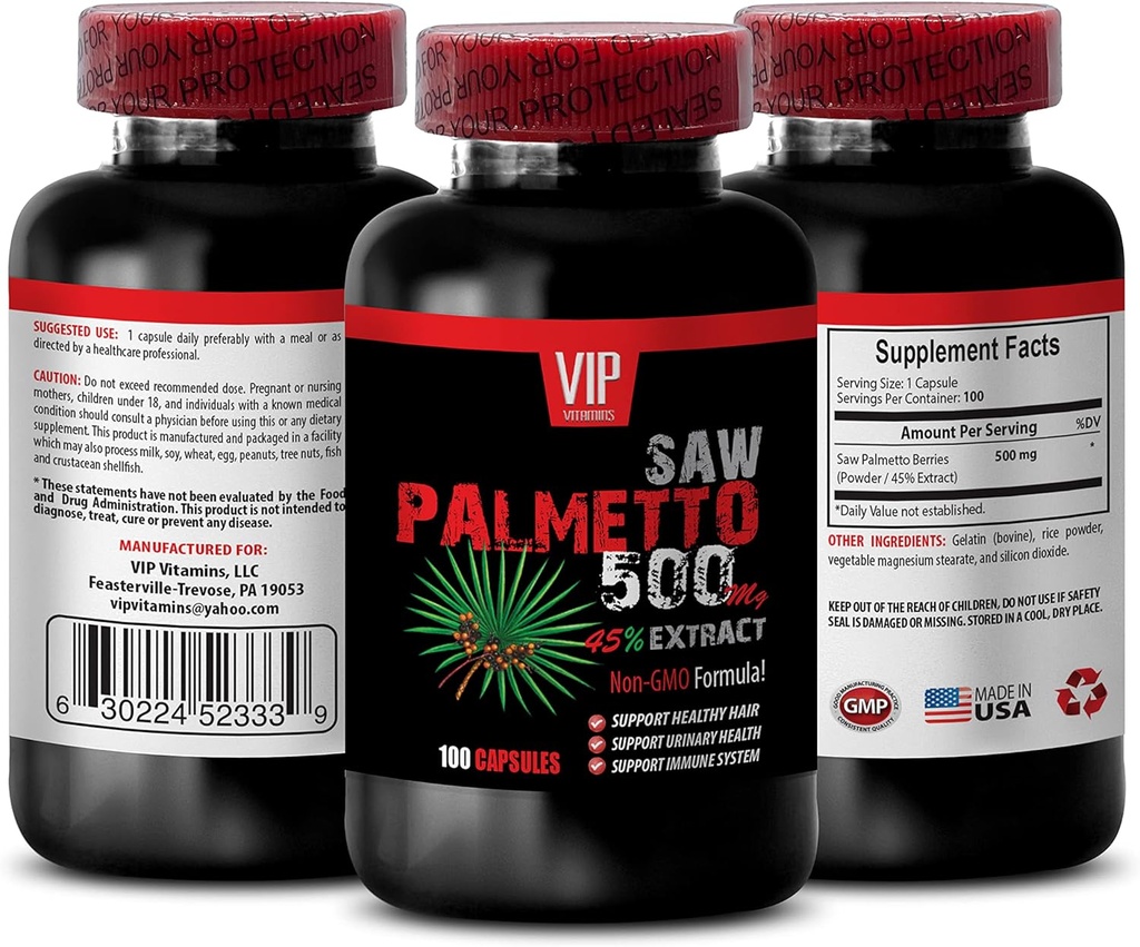 Saw Palmetto Hair Growth - Saw Palmetto 500MG Extract - Saw Palmetto for Women Hair Looss - Saw Palmetto Herbal Suplemen untuk Perempuan - Saw Palmetto Extract Capsules - Saw Palmetto Berries 1B 100 Caps