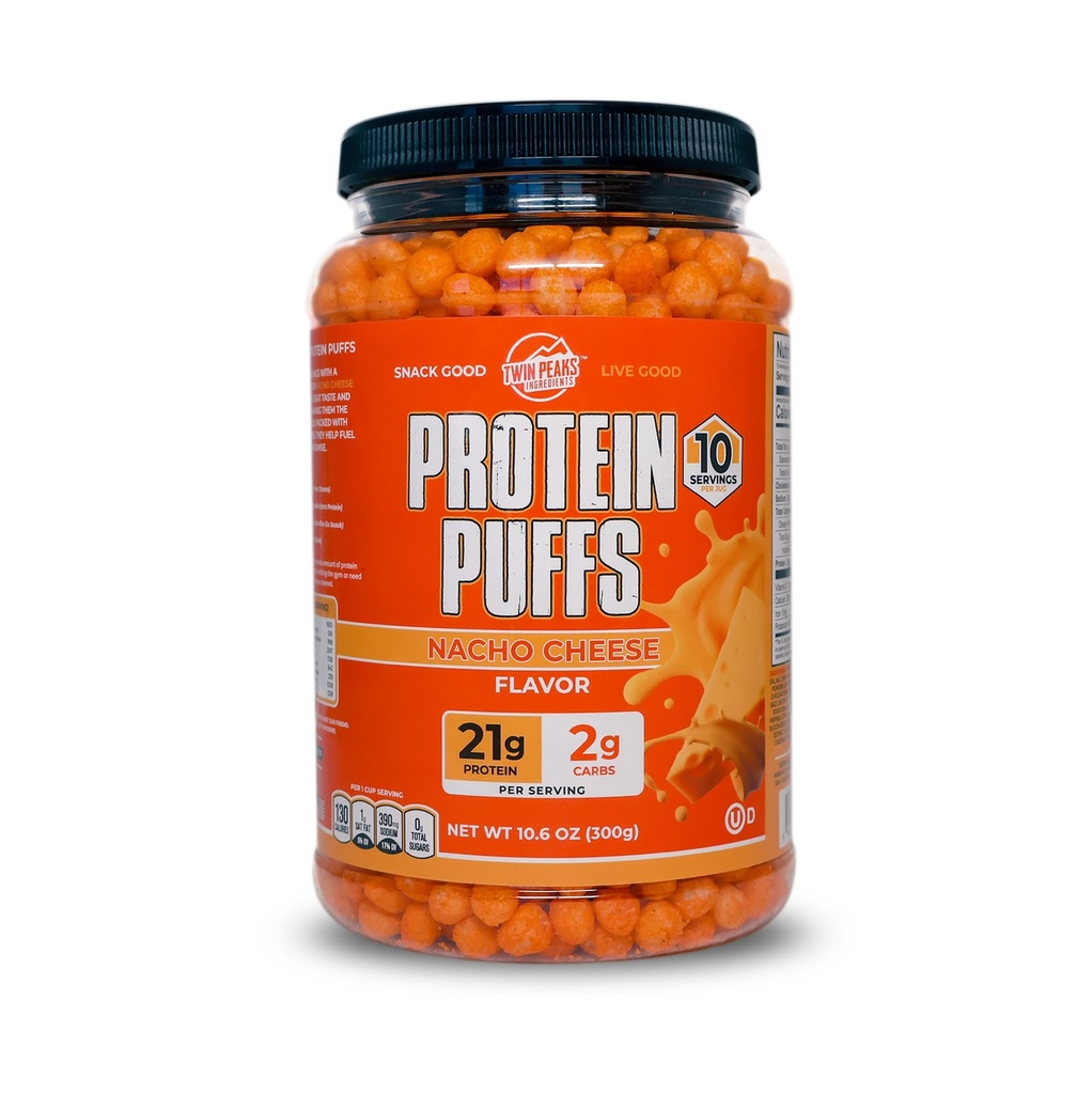 Twin Peaks Protein Puffs - (Nacho Cheese), Keto Friendly, Low Carb Snack (300g, 21g Protein, 2g Net Carbs, High Protein, Sehat Crunchy Snack)