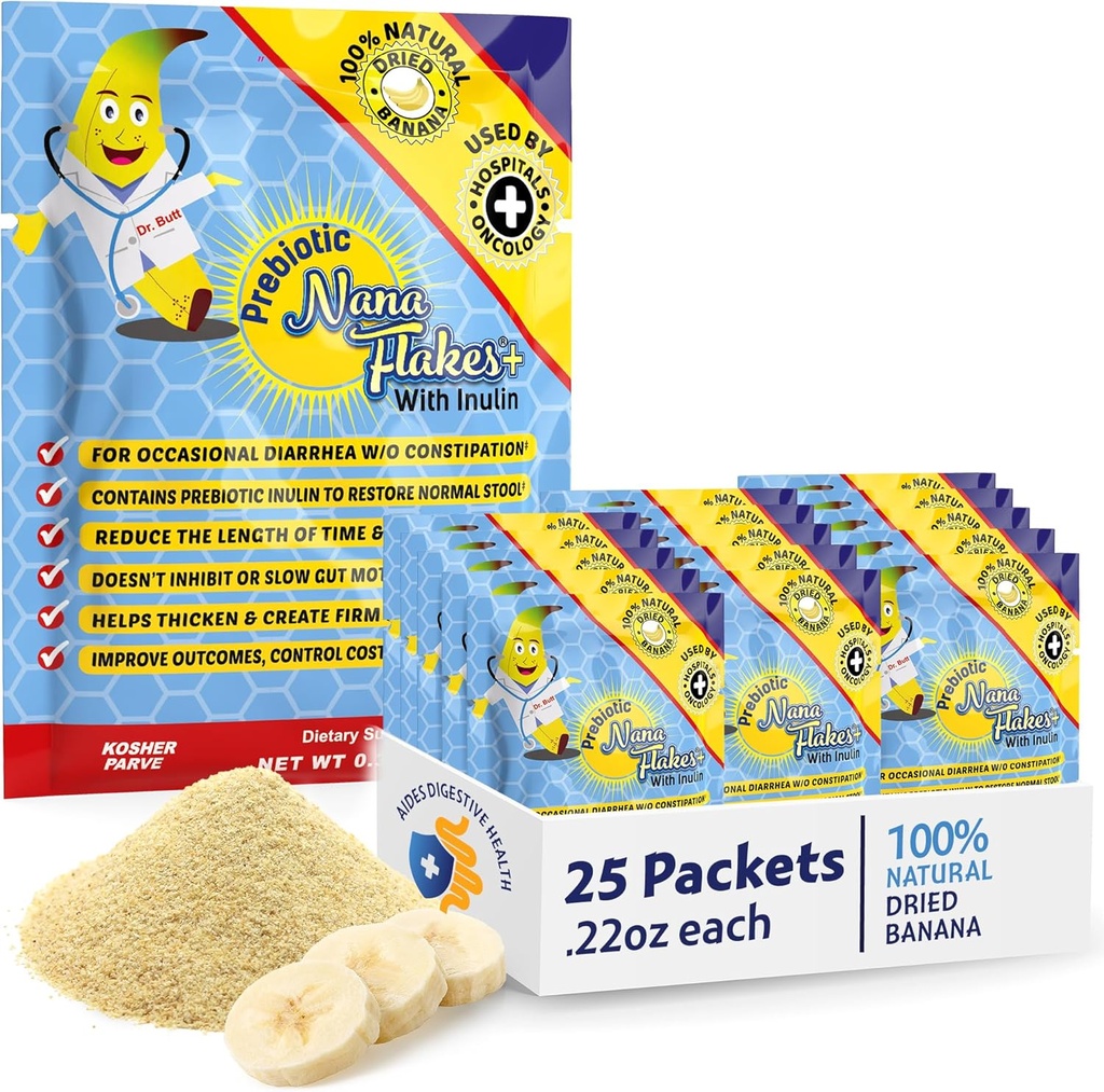 Nutrational Designs, Prebiotic Nana Flakes with Inulin, 100% Pure Banana Flakes, High Protein & Prebiotic Fiber, Digetical Wellness, for Dewasa & Kid 4 + (25 Single - Serve Packs)