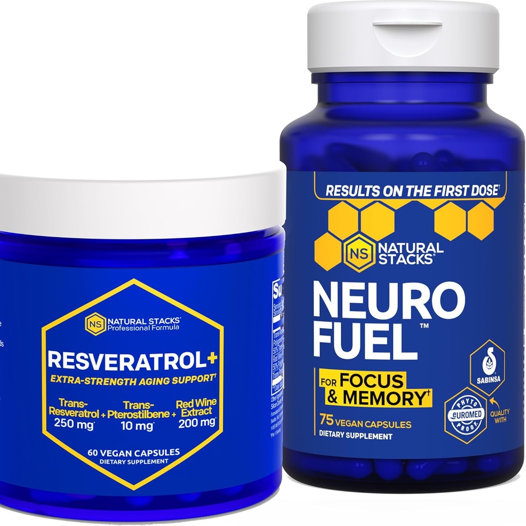 STAKS NATURAL NeuroFuel & Resveratrol + Tambahan Bundle - Mendukung Fokus, Memory & Sehat Otak Penuaan * - 135 Kapsul