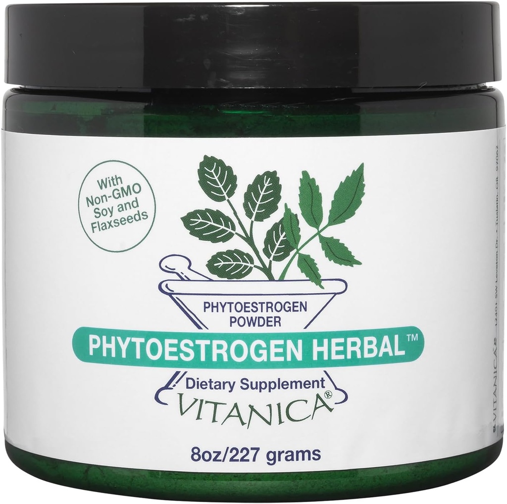 Vitanica Phytoestrogen Herbal Non- GMO, Menopause Relief Suplement for Women, Hormone Balance, Night Sweats & Hot Flash Relief, Soy Isoflavones, Vegan, Powder 8 Oz (Phytoestrogen Herbal Pro Logo)