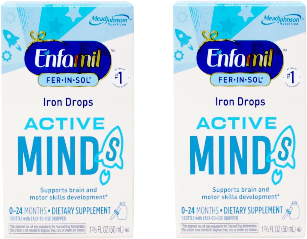 Enfamilil Fer-in Sol Iron Supplement Drops for Bayi & Toddlers, 15 mg, 1.67 lf oz (50 ml) (Paket 2)