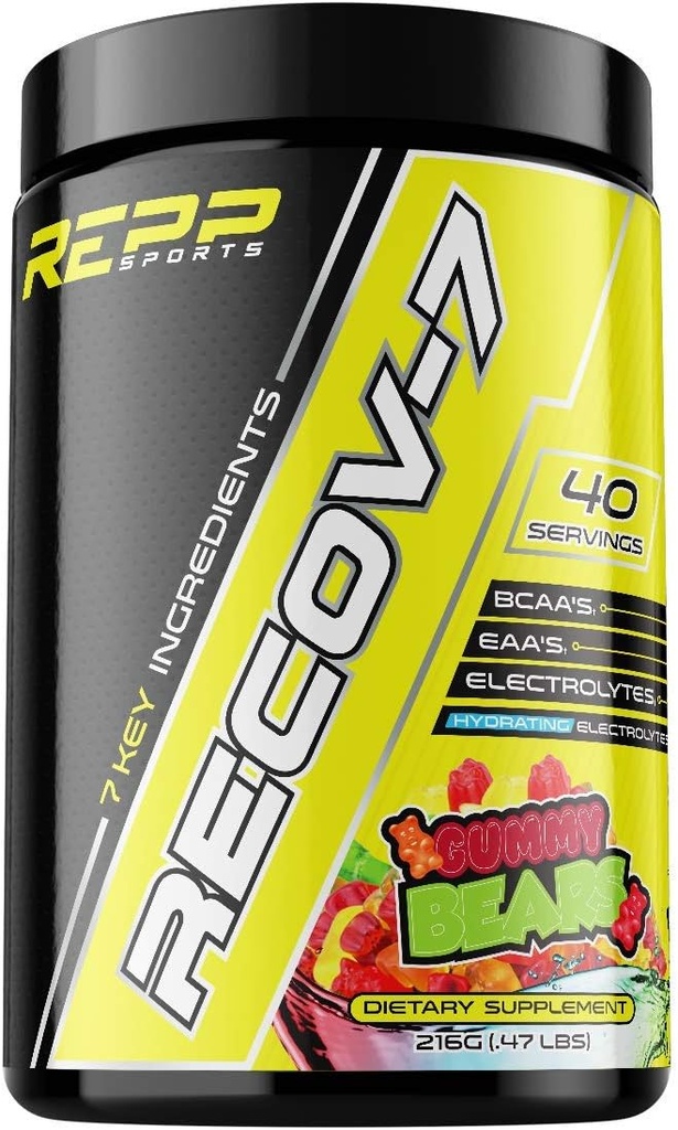 REPP Sports Recov-7 Full Spectrum EAS dan BCAAs 124; Advanced Recogen Replenation for Intra- Workout (Gummy Bear, 40 Servings (216g)))