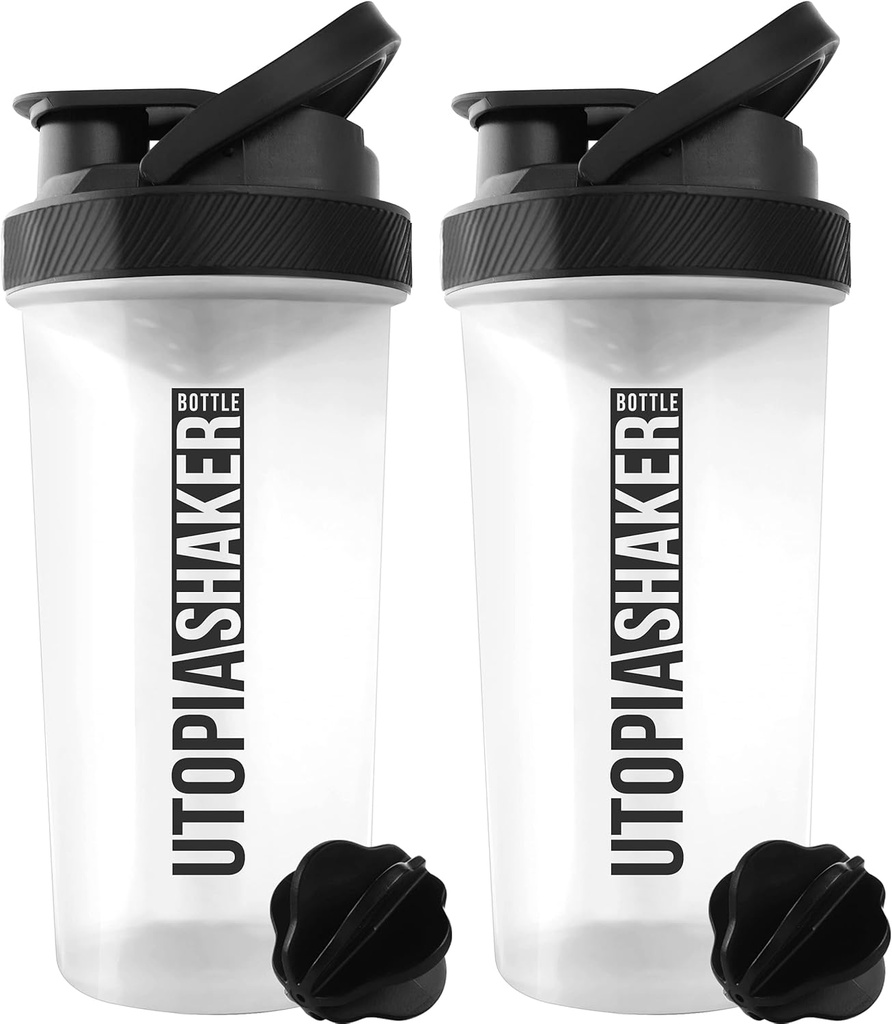 Utopia Home Protein Staker Bottle - (Pack of 2) 28- Ounce Shaker bottle For Protein Mixes - Fitness Olahraga Protein Mixer Shake Bottle (Clear / Black)