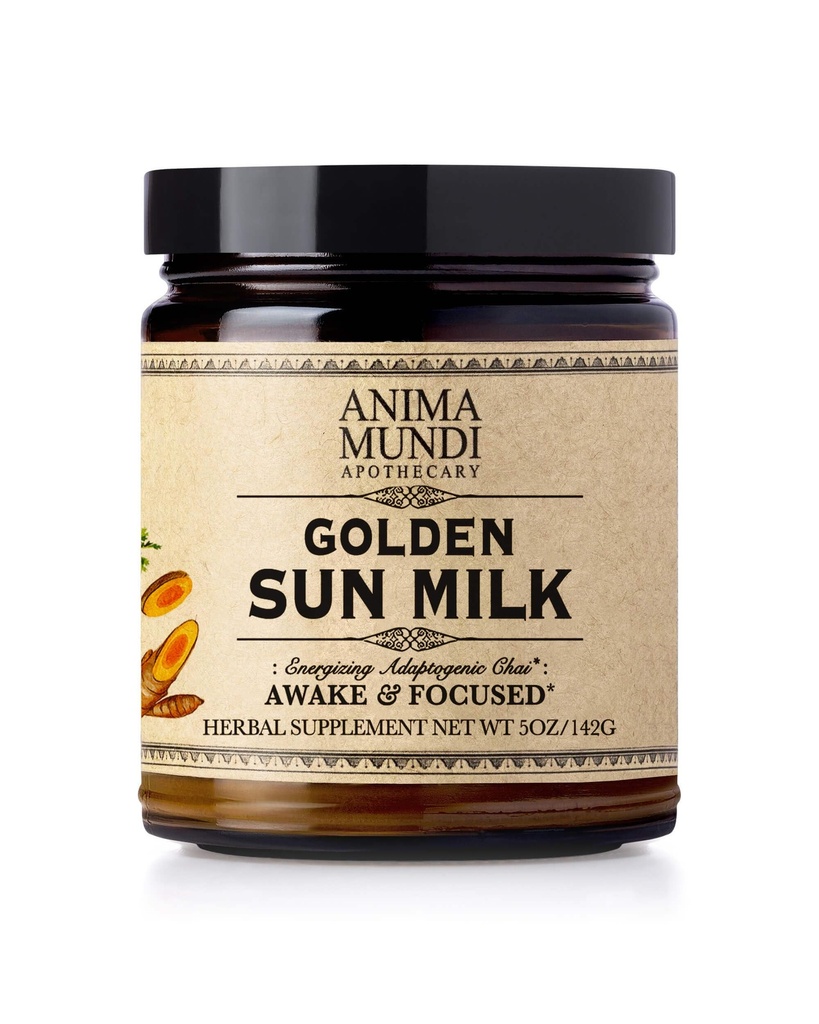 Anima Mundi Apothecary Golden Sun Milk - Relaxing Plant - Based Powder Based With Organic Spices Turmeric, Ashwagandha, Reishi & Vanila - Powder tanpa manisan - Provious Sense of Relace (5oz / 142g)