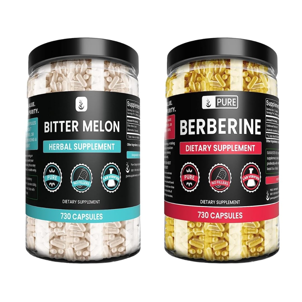 Murni Asli Bahan Goldenseal Berberine & Bitter Melsules Bundle, (730 Capsules) Tidak ada Magnesium atau Rice Fillers