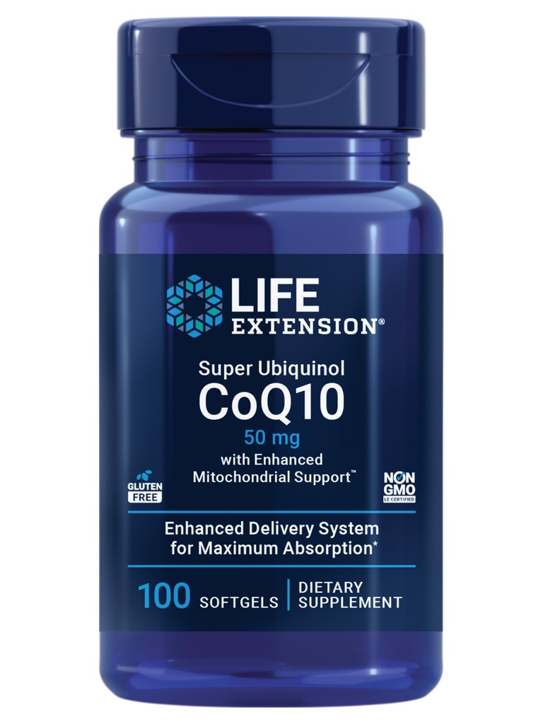 Ekstensi Hidup Super Ubiquinol CoQ10 dengan dukungan Enhanced Mitokondrial, Tambahan Kesehatan Jantung, Absorpsi Maksimum, 50 mg, Non-GMO, Gluten- Bebas, 100 softgels