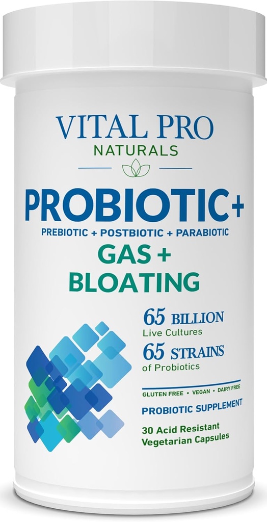 Vital Pro Resultals - Gas & Bloating Progetic + Pregities, Postgetic, Parabotik, 4-in- 1 Suplemen Kesehatan untuk Dewasa, Potensi Tinggi, 65 Strains, Sekali Digetical dan Dukungan Imune, 30 ct