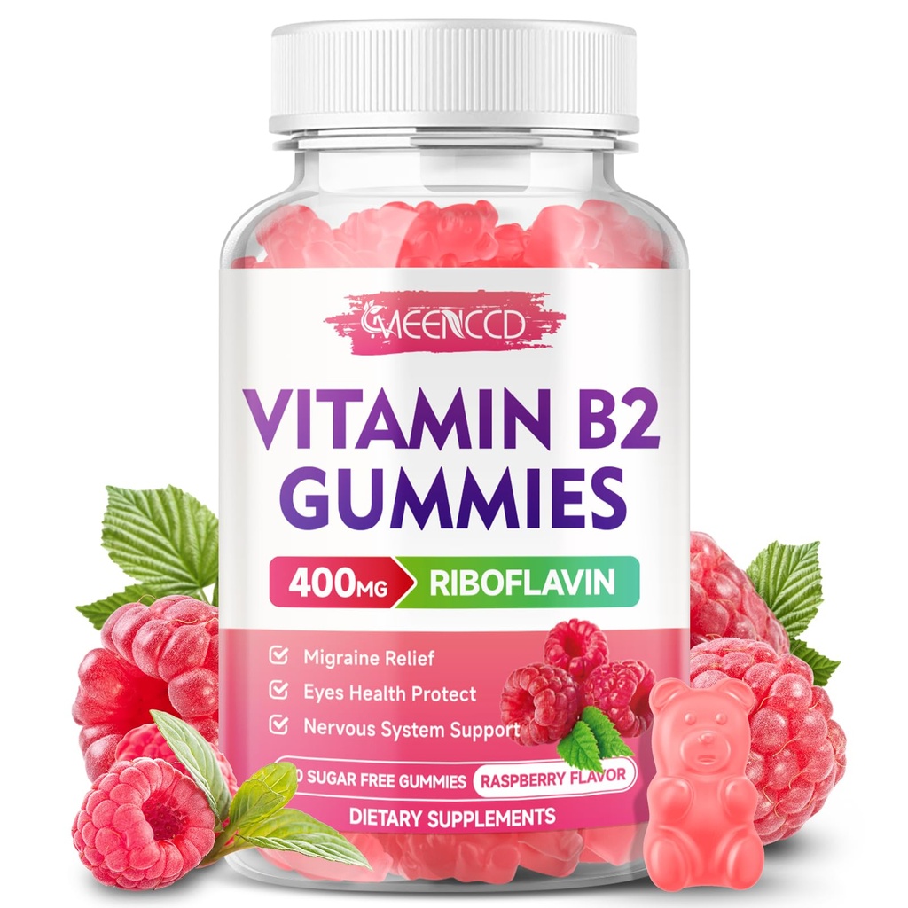 Vitamin B2 Gummies Riboflavin 400mg Sugar- Free, Raspberry Flavor, 60 Count