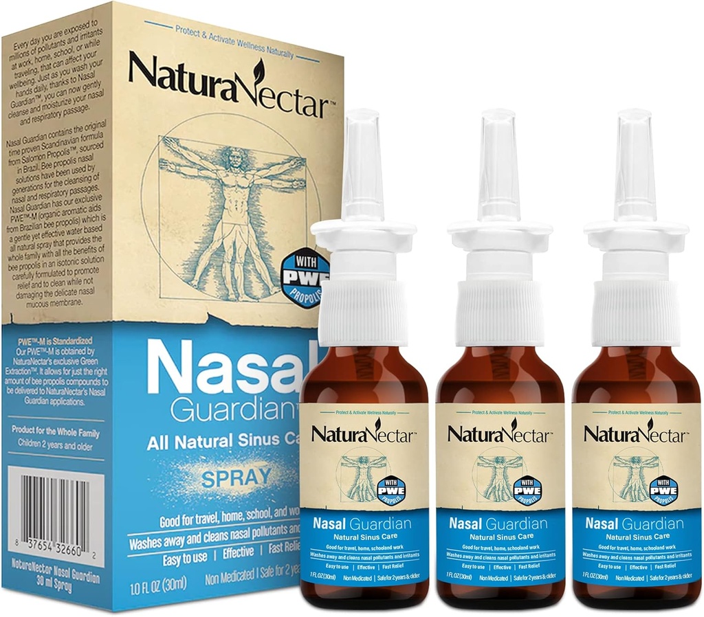 AboaNectar Bee Propolis Nasal Spray Saline Sinus Rinse & Relief 124; Pure Brazilian Propolis & Ingreations 124; Gentle & No Burning Sensation 12.4; Nasal Guardian 124; Etical Beekeeping 124; 1 FL Oz 1243 Pack