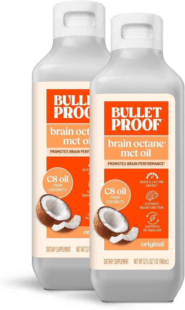 Koconut Otak Bulletproof Octane C8 MCT Oil, 16 Ounces (Paket 2), Premium Keto Suplemen untuk Energi Tak Ternoda, Otak dan Tubuh Bahan Bakar, Tanpa Rasa, Tambahkan ke Kopi dan Smoothies, Paket Mei Vary