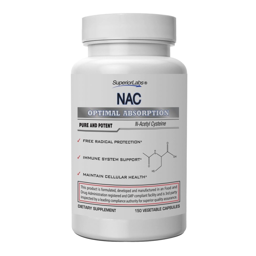 Lab Superior NAC (N-Acetyl Cysteine) 1.200mg, 150 Vegetable Kapsul, Dieter Suplemen dengan Selenium, Perlindungan Radikal Bebas, Sistem Imune Normal, Menjaga Kesehatan Sel