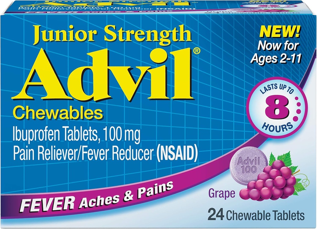 Advil Junior Chewable Ibuprofen Tablet, Grape 100mg, 24 Tablet Masing-masing (Paket 6)