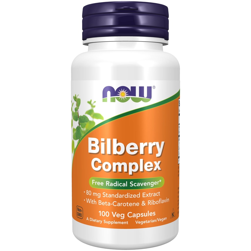 Now Foods Suplemen, Bilberry (Vactinium Myrtilus) Kompleks 80 mg dengan Beta-Carotene & Riboflavin, 100 Veg Capsules