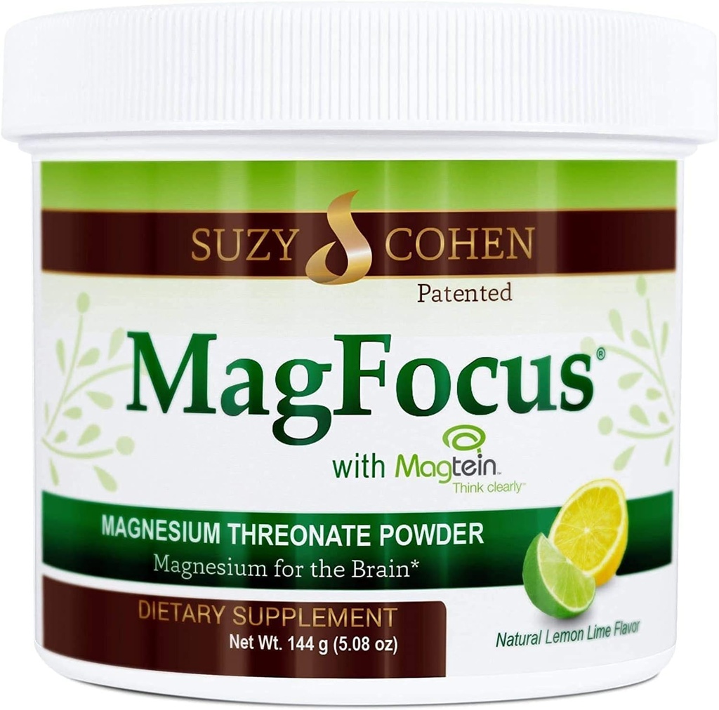 Suzy Cohen MagFocus Magnesium Depoder Diet Suplemen 200mg, Healthy Nerve, Dukung Cognition, Energy, Bone Health, Stevia, Lemon Flavor, 60 Serviings