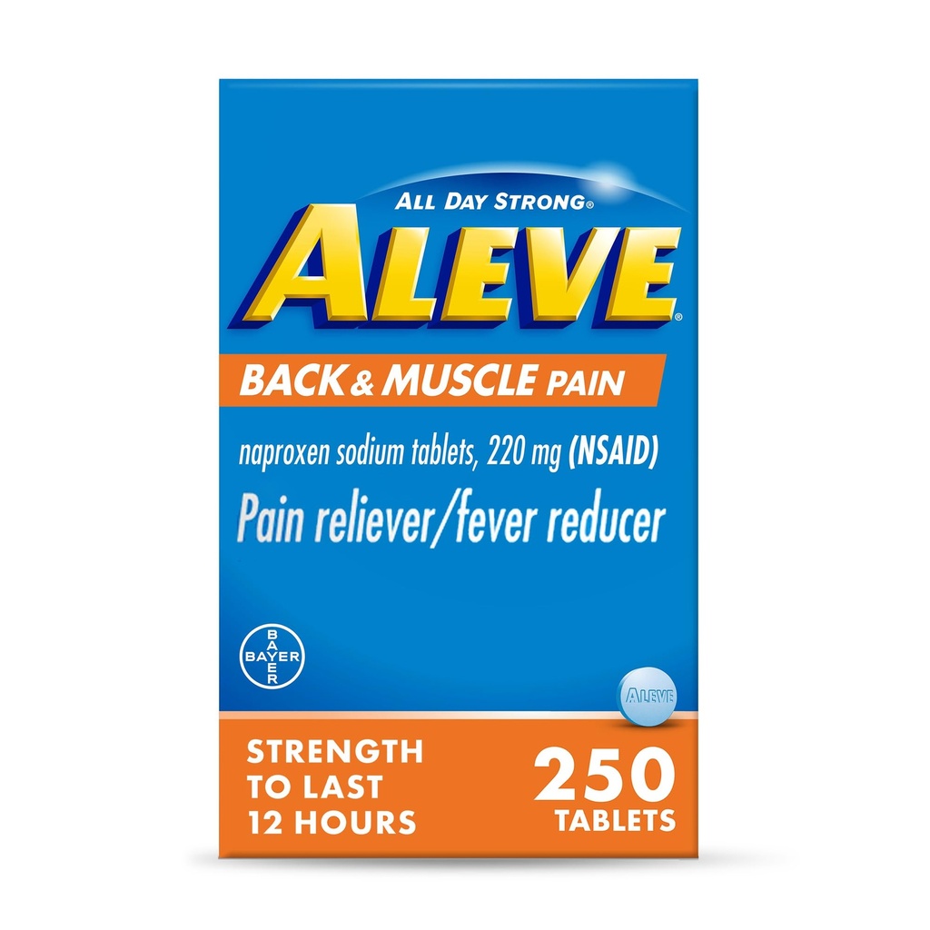 Aleve Back & Muscle Pain Relief Naproxen Sodium Tablet, Pain Reliever & Fever Reducer, Medicine for Body, 250 Count