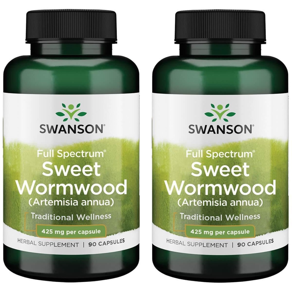 Swanson Sweet Wormwood - May ProptunGI Gut Health, Microbial Balance & Digetical Health Suplemen Herbal dengan Artemisinin - (90 Capsules, 425mg Masing-masing) 2 Pack