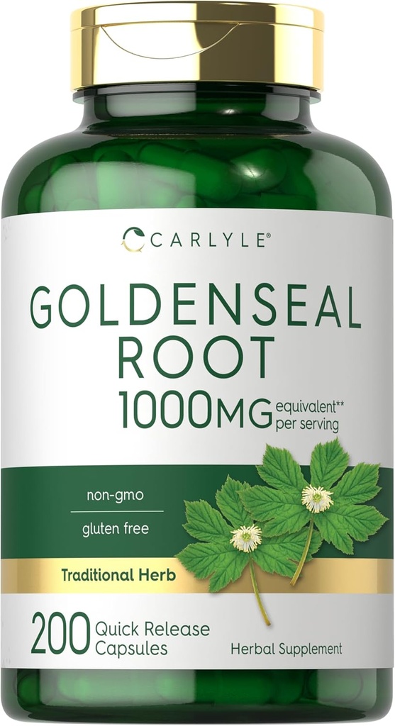 Carlyle Goldenseal Root Capsules 1000mg 124; 200 Count 124; Tradisional Herb Suplemen 126; Non-GMO, Gluten Free