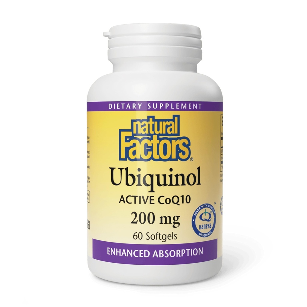 Faktor Alam Ubiquinol 200 mg - Mendukung Kesehatan Jantung & Vitalitas - Tambahan Dukungan Antioksidant dengan Absorpsi Superior - Dukungan Energi dengan Minyak Flaxseed - 60 Softgels (60 Pelayan)