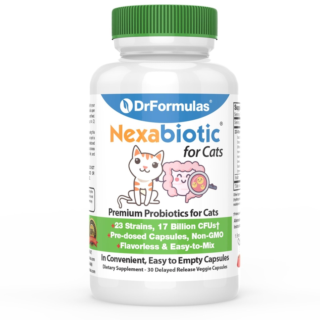 DruFormulas Nexabiotic Properal for Cats Powder 124; Treats Diare for Pets with Saccharomyces Boulardii Lacharilus Acivoilus, Best Progral Suplemen for Digetical Health 30 Capsule