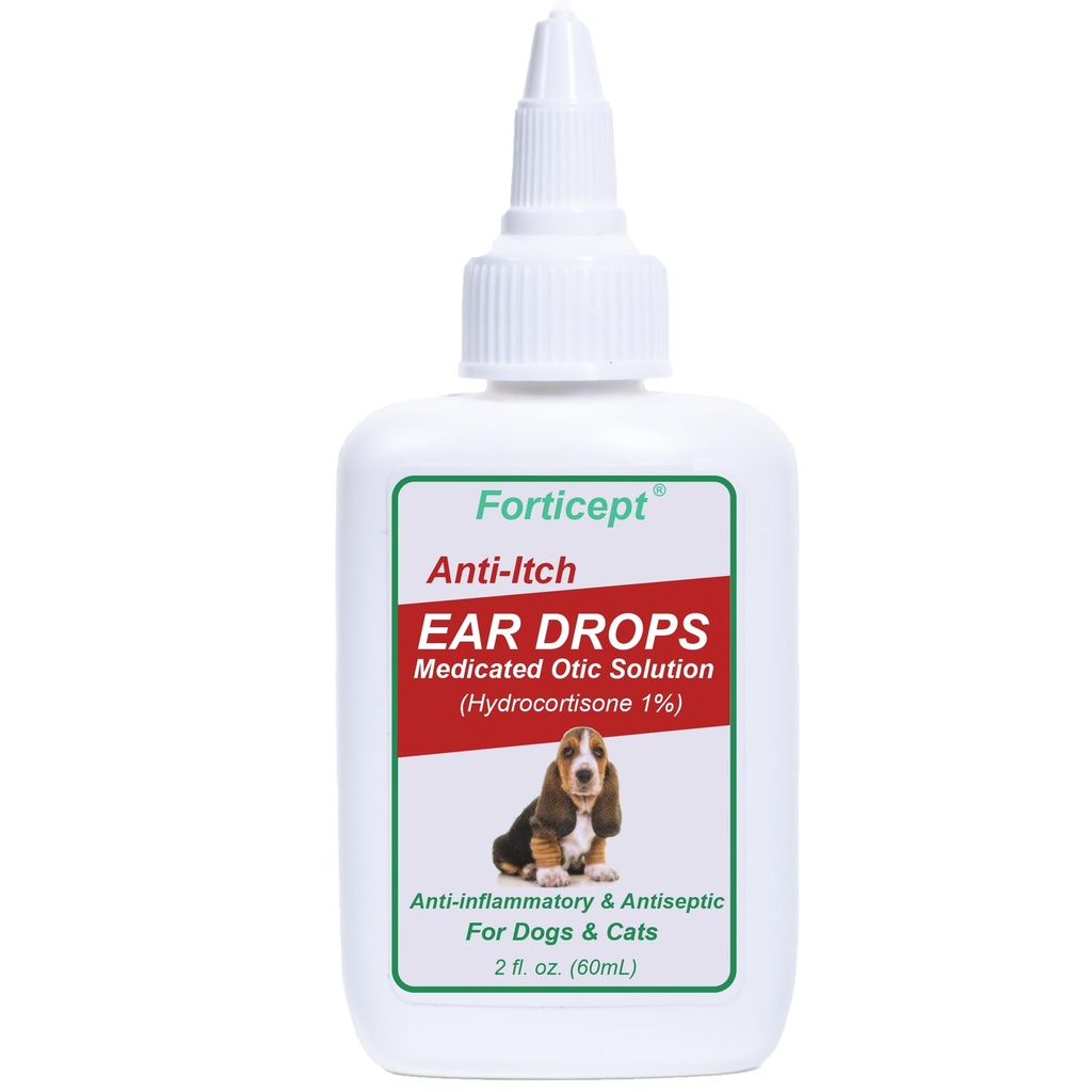 Unticept Dog and Cat Ear Infeksi Treatment, Dog Ear Drops with 1% Hydrocortisone 2 oz