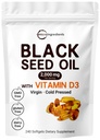 Mikro Ingredients Black Seed Oil 2000 mg dengan Vitamin D3 1000 IU, 240 Softgels 124; Cold Press - Nigella Sativa Pil dari Mesir, Virgin Oil, Odorless, Non-GMO & No Gluten