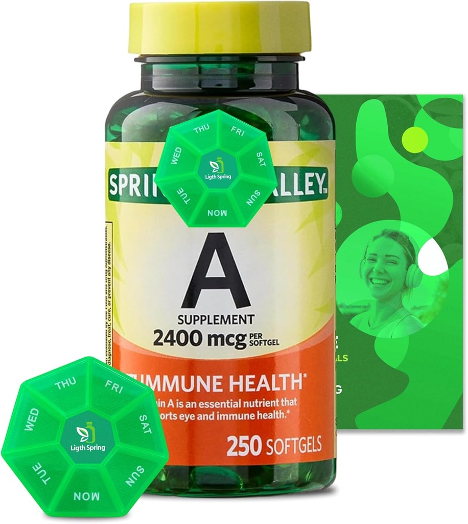 Tambahan Vitamin A 2400 mcg, 250 Softgels dengan Bundle Exclusive Vitamin & Minemin- A sampai Z - Lebih baik Ligth & Spring Guide